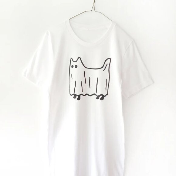 Tops - Ghos Cat T-Shirt, Graphic Halloween Cat, Cat Lover Shirt